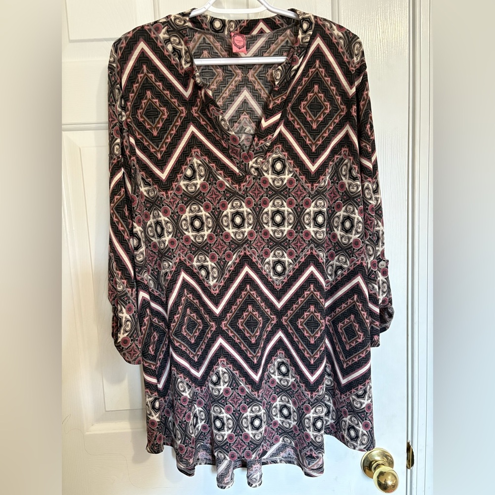 Honeyme Geometric Patterned Blouse - Black, Pink, White